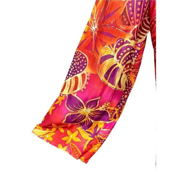 Boo Gemes cotton silk floral Hawaiian thin tunic blouse colorful cruise size L - Picture 8 of 12